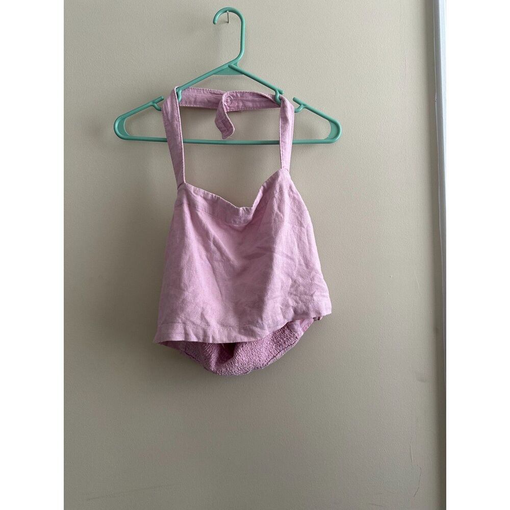 Abercrombie and Fitch Pink Linen Blend Halter Top L